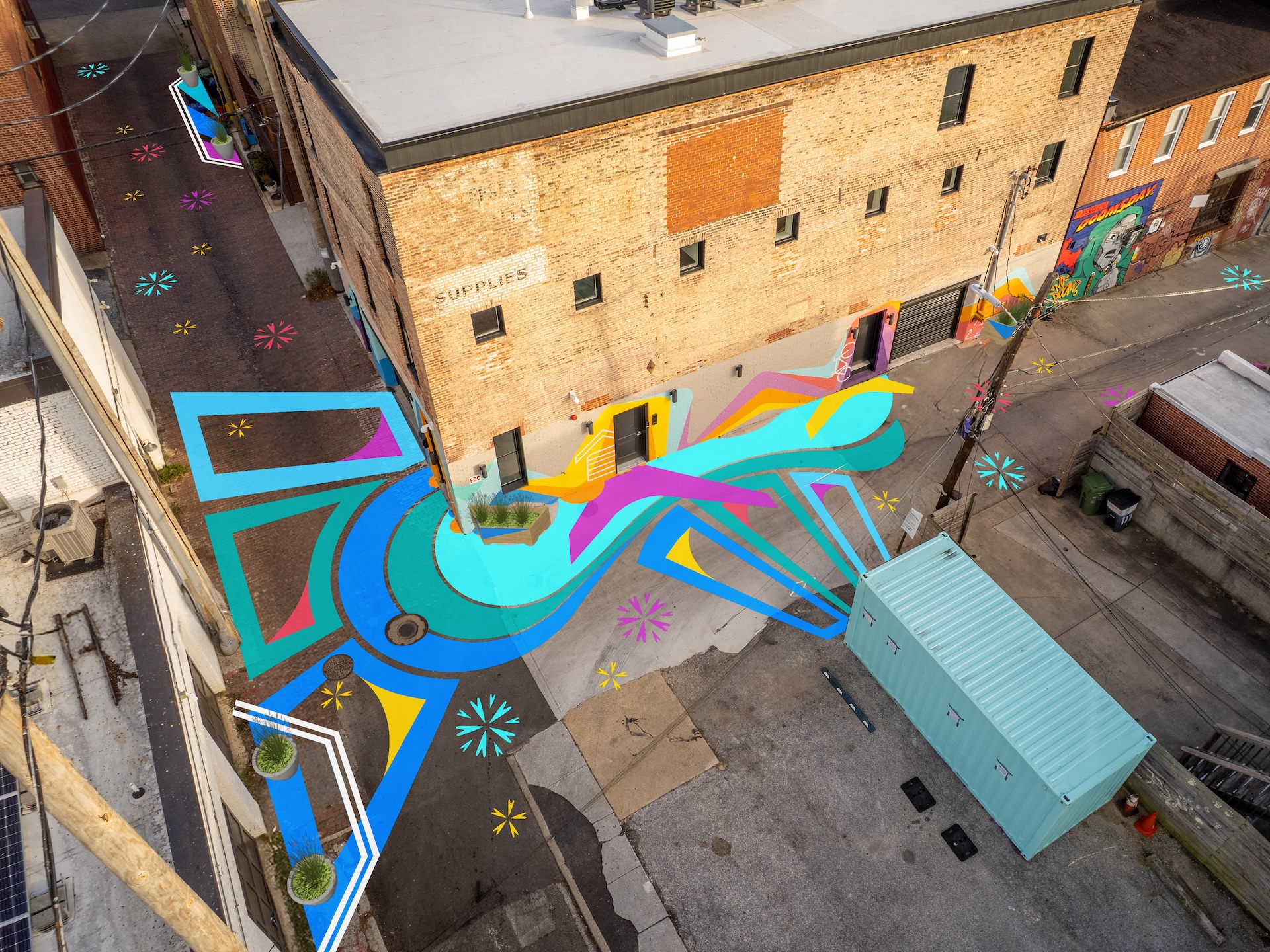Trenton Placemaking Fluxus Beach + Flowers Birdseye Rendering 